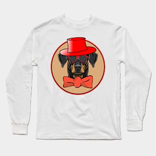 Cool Doberman Pinscher in hat, bowtie and shades! Especially for Doberman owners! Long Sleeve T-Shirt